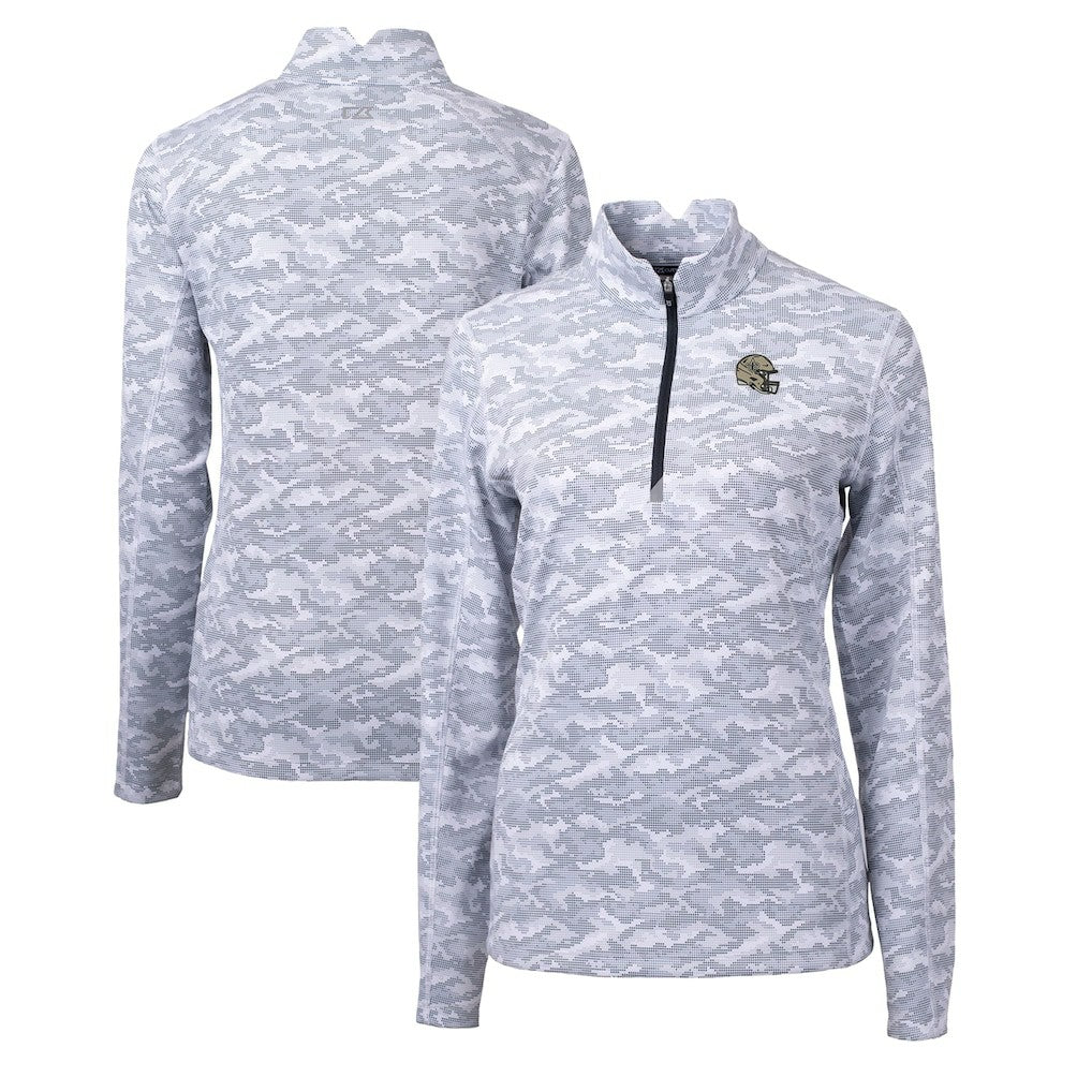 New Orleans Saints Cutter & Buck Women's Helmet Logo Traverse Camo Print Stretch Quarter-Zip Pullover Top - Charcoal for sale