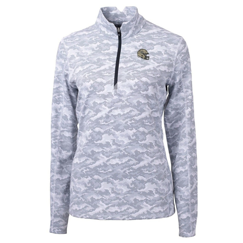 New Orleans Saints Cutter & Buck Women's Helmet Logo Traverse Camo Print Stretch Quarter-Zip Pullover Top - Charcoal for sale