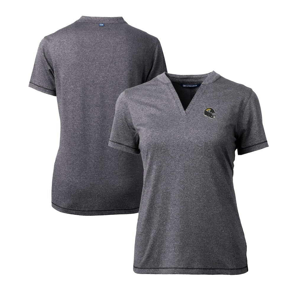 Jacksonville Jaguars Cutter & Buck Women's Helmet Logo DryTec Forge Stretch V-Neck Blade Top - Heather Charcoal online
