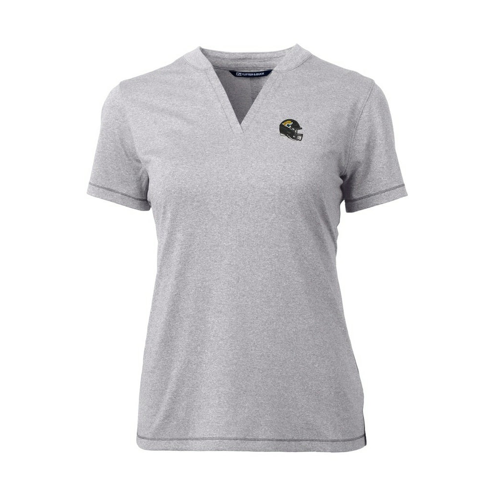 Jacksonville Jaguars Cutter & Buck Women's Helmet Logo DryTec Forge Stretch V-Neck Blade Top - Heather Gray cheap