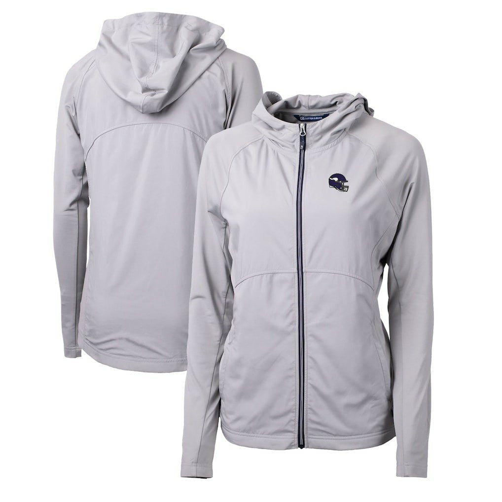 Minnesota Vikings Cutter & Buck Women's Helmet Logo Adapt Eco Knit Hybrid Recycled Full-Zip Hoodie - Heather Gray discount