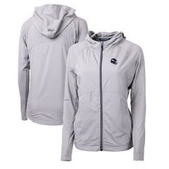 Minnesota Vikings Cutter & Buck Women's Helmet Logo Adapt Eco Knit Hybrid Recycled Full-Zip Hoodie - Heather Gray discount