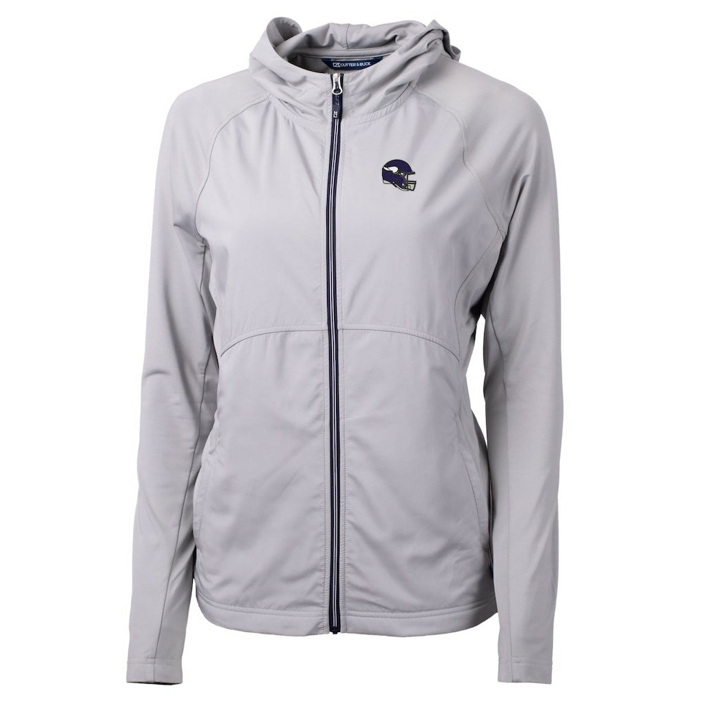 Minnesota Vikings Cutter & Buck Women's Helmet Logo Adapt Eco Knit Hybrid Recycled Full-Zip Hoodie - Heather Gray discount