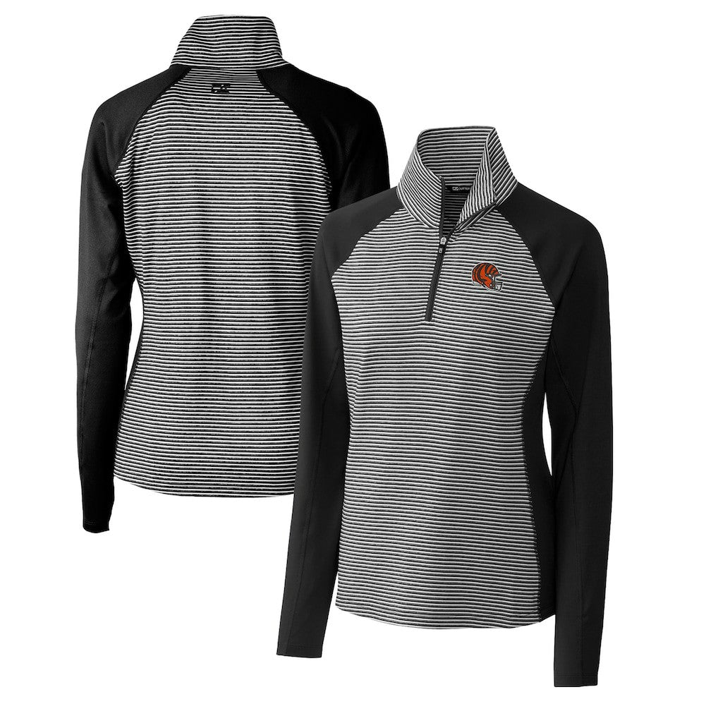 Cincinnati Bengals Cutter & Buck Women's Helmet Logo DryTec Forge Tonal Stripe Stretch Half-Zip Top - Black for sale