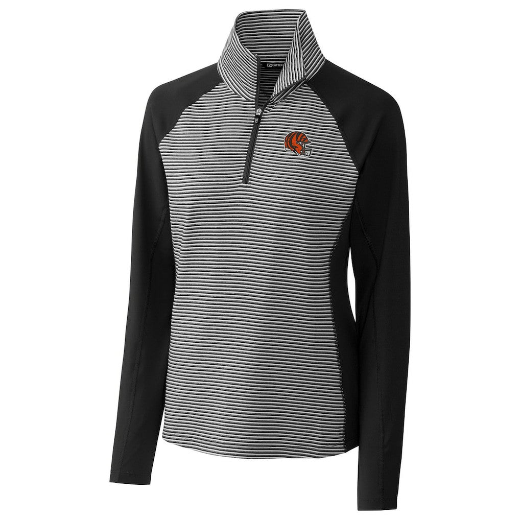 Cincinnati Bengals Cutter & Buck Women's Helmet Logo DryTec Forge Tonal Stripe Stretch Half-Zip Top - Black for sale
