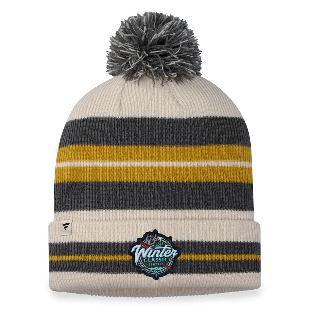 Vegas Golden Knights Fanatics 2024 NHL Winter Classic Cuffed Knit Hat with Pom - Charcoal/Cream Hats