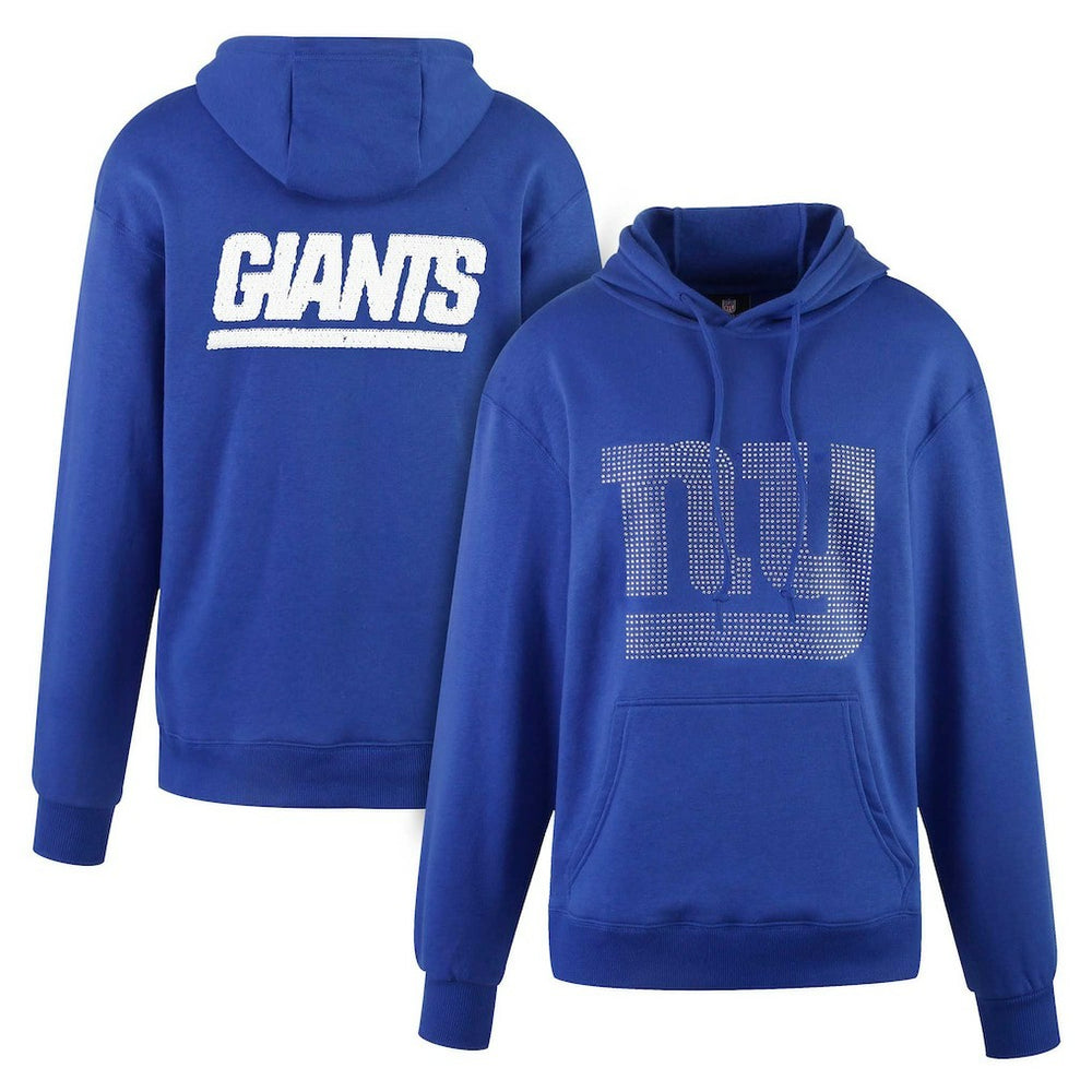 New York Giants Cuce Women's Rhinestone Logo Wordmark Pullover Hoodie - Royal outlet