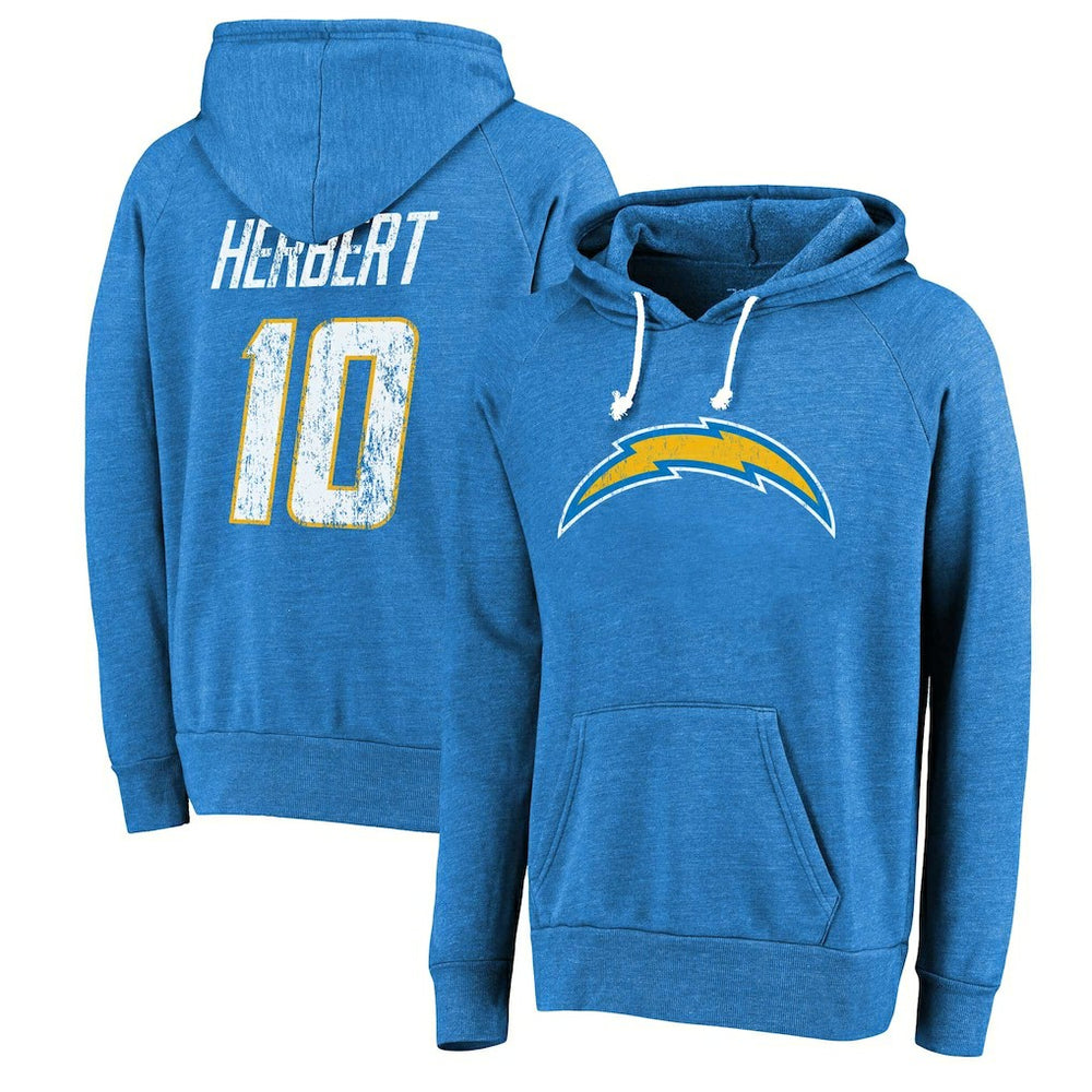 Justin Herbert Los Angeles Chargers Majestic Threads Name & Number Tri-Blend Pullover Hoodie - Powder Blue online