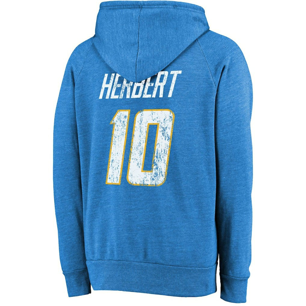 Justin Herbert Los Angeles Chargers Majestic Threads Name & Number Tri-Blend Pullover Hoodie - Powder Blue online