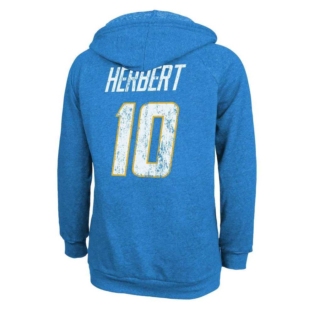 Justin Herbert Los Angeles Chargers Majestic Threads Women's Name & Number Tri-Blend Pullover Hoodie - Powder Blue online