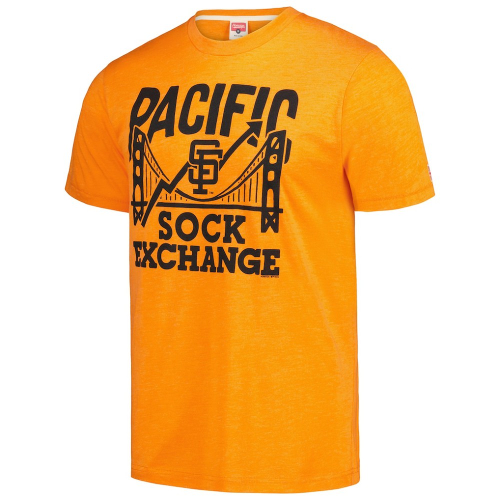 San Francisco Giants Homage Doodle Collection Pacific Sock Exchange Tri-Blend T-Shirt Orange