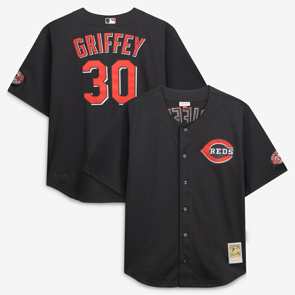 Ken Griffey Jr. Cincinnati Reds Big & Tall Cooperstown Mesh Batting Practice Jersey Black