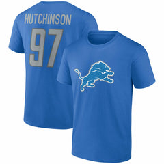 Aidan Hutchinson Detroit Lions Player Icon Name & Number T-Shirt - Blue for sale