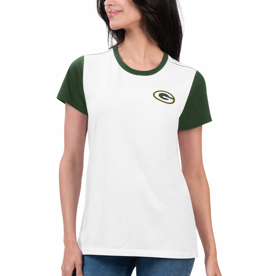 Green Bay Packers G-III 4Her by Carl Banks Women's Fashion Illustration T-Shirt - White/Green discount