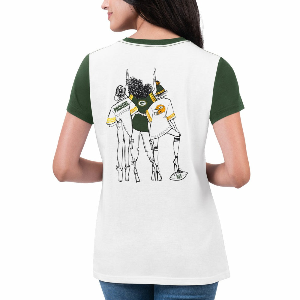 Green Bay Packers G-III 4Her by Carl Banks Women's Fashion Illustration T-Shirt - White/Green discount