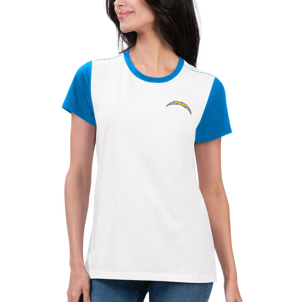 Los Angeles Chargers G-III 4Her by Carl Banks Women's Fashion Illustration T-Shirt - White/Powder Blue for sale