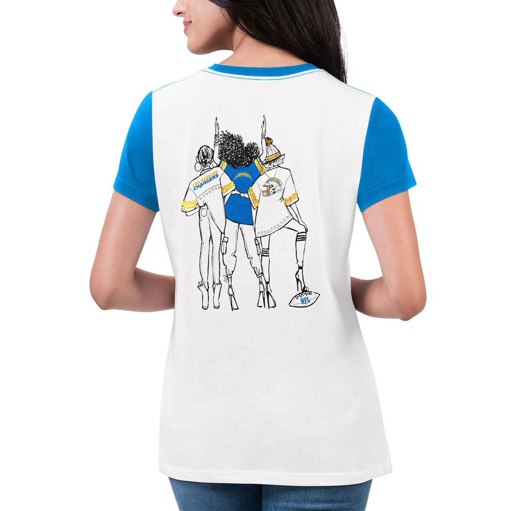 Los Angeles Chargers G-III 4Her by Carl Banks Women's Fashion Illustration T-Shirt - White/Powder Blue for sale