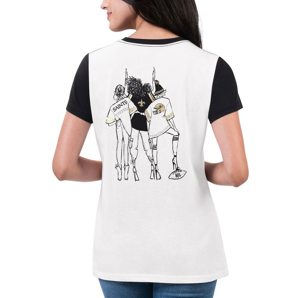 New Orleans Saints G-III 4Her by Carl Banks Women's Fashion Illustration T-Shirt - White/Black for sale