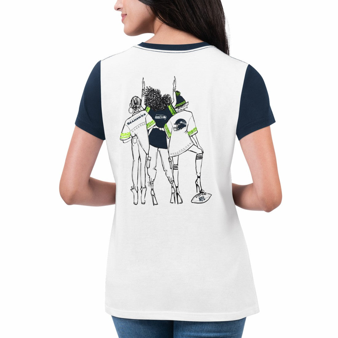 Seattle Seahawks G-III 4Her by Carl Banks Women's Fashion Illustration T-Shirt - White/College Navy on sale