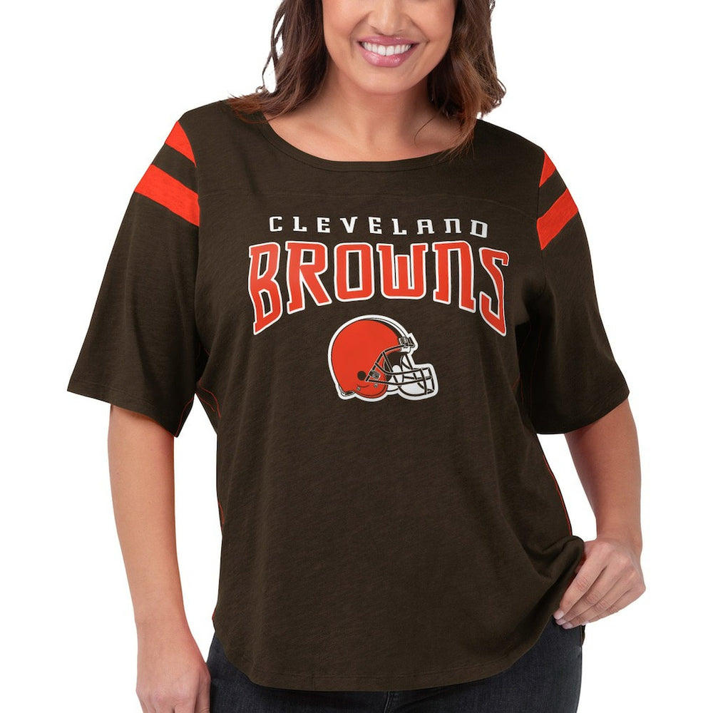 Cleveland Browns G-III 4Her by Carl Banks Women's Plus Size Linebacker T-Shirt - Brown on sale