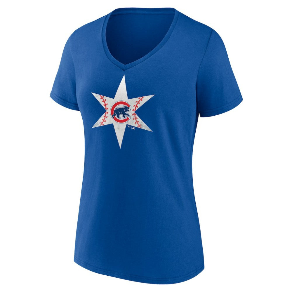 Chicago Cubs Women's Hometown Collection Chi Star V-Neck T-Shirt Royal