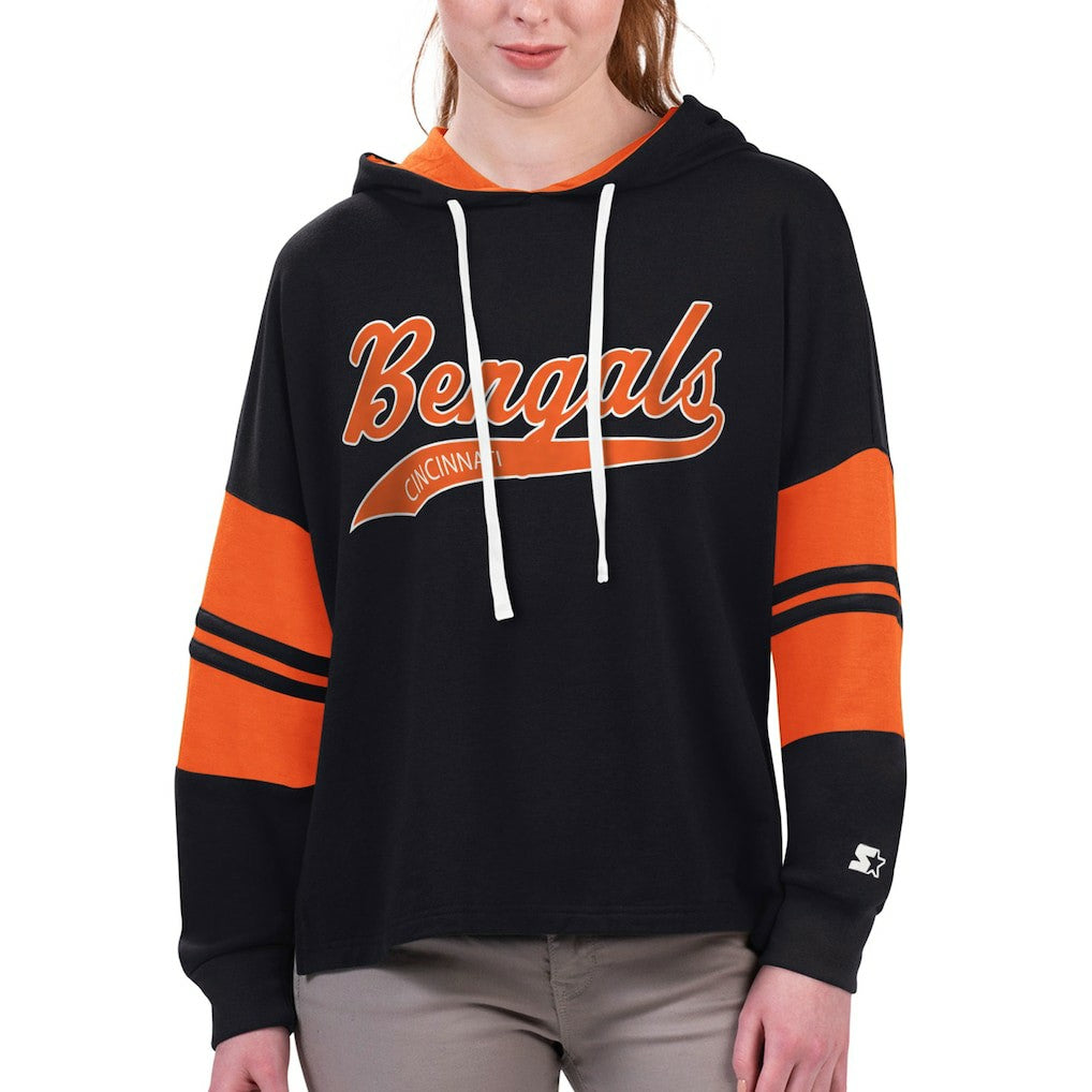Cincinnati Bengals Starter Women's Bump And Run Long Sleeve Hoodie T-Shirt - Black on sale