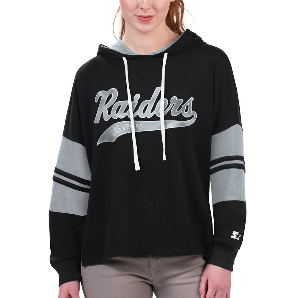 Las Vegas Raiders Starter Women's Bump And Run Long Sleeve Hoodie T-Shirt - Black discount