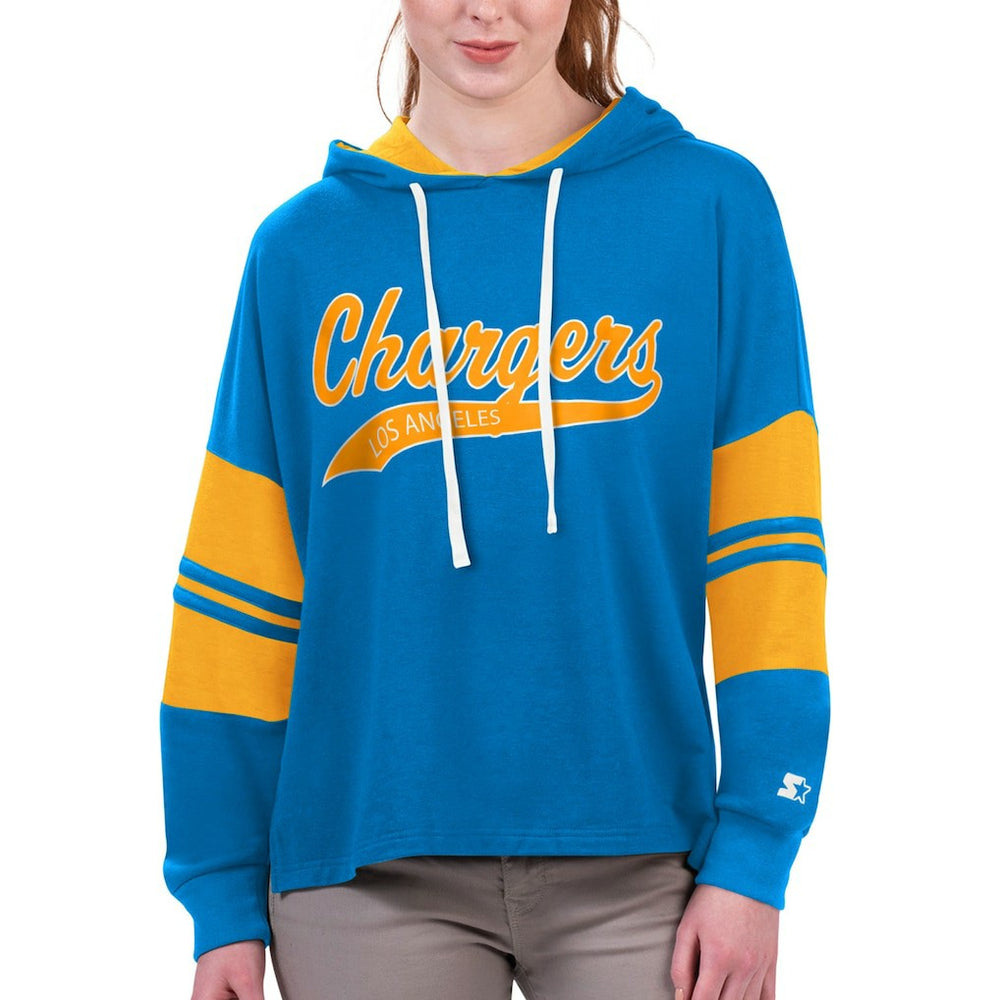 Los Angeles Chargers Starter Women's Bump And Run Long Sleeve Hoodie T-Shirt - Powder Blue sale