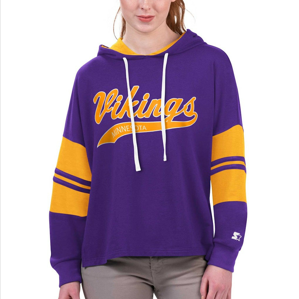 Minnesota Vikings Starter Women's Bump And Run Long Sleeve Hoodie T-Shirt - Purple on sale