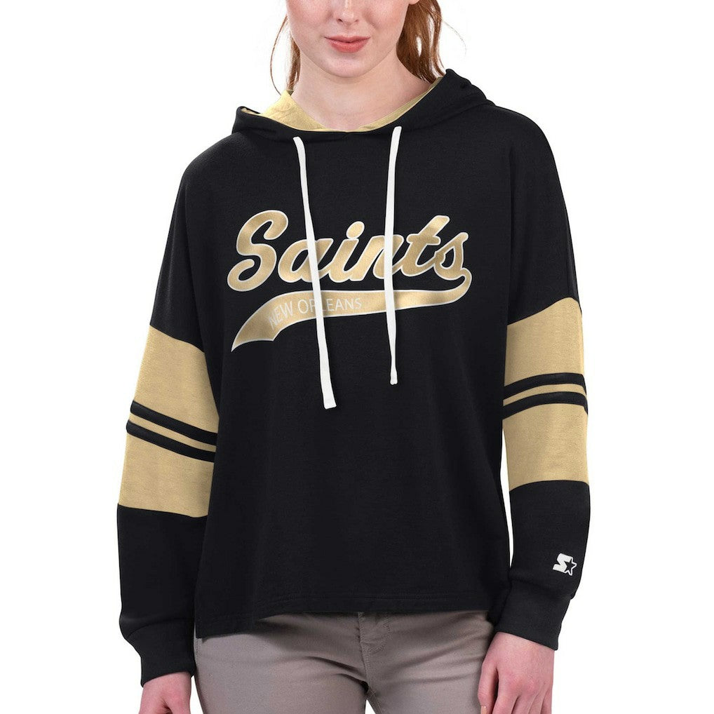 New Orleans Saints Starter Women's Bump And Run Long Sleeve Hoodie T-Shirt - Black cheap