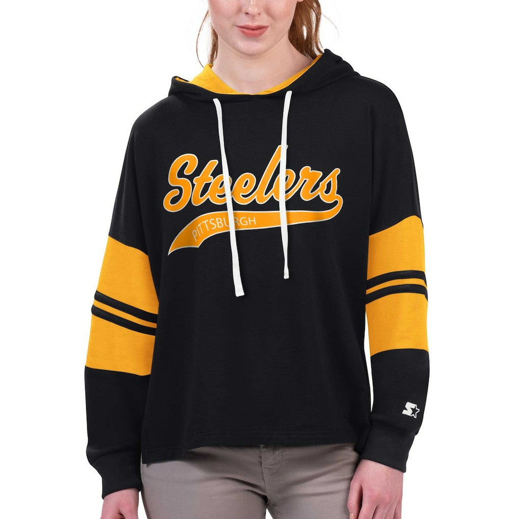 Pittsburgh Steelers Starter Women's Bump And Run Long Sleeve Hoodie T-Shirt - Black outlet