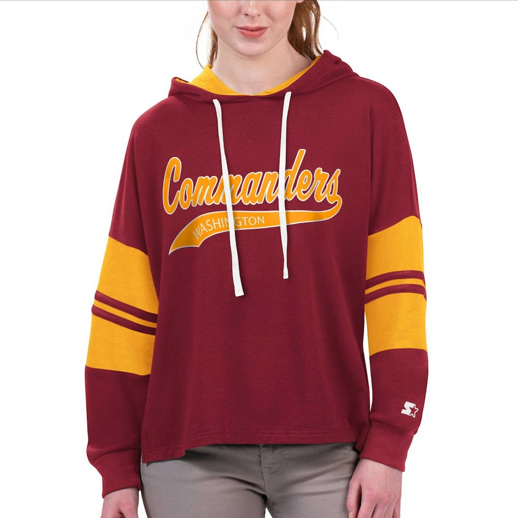 Washington Commanders Starter Women's Bump And Run Long Sleeve Hoodie T-Shirt - Burgundy on sale