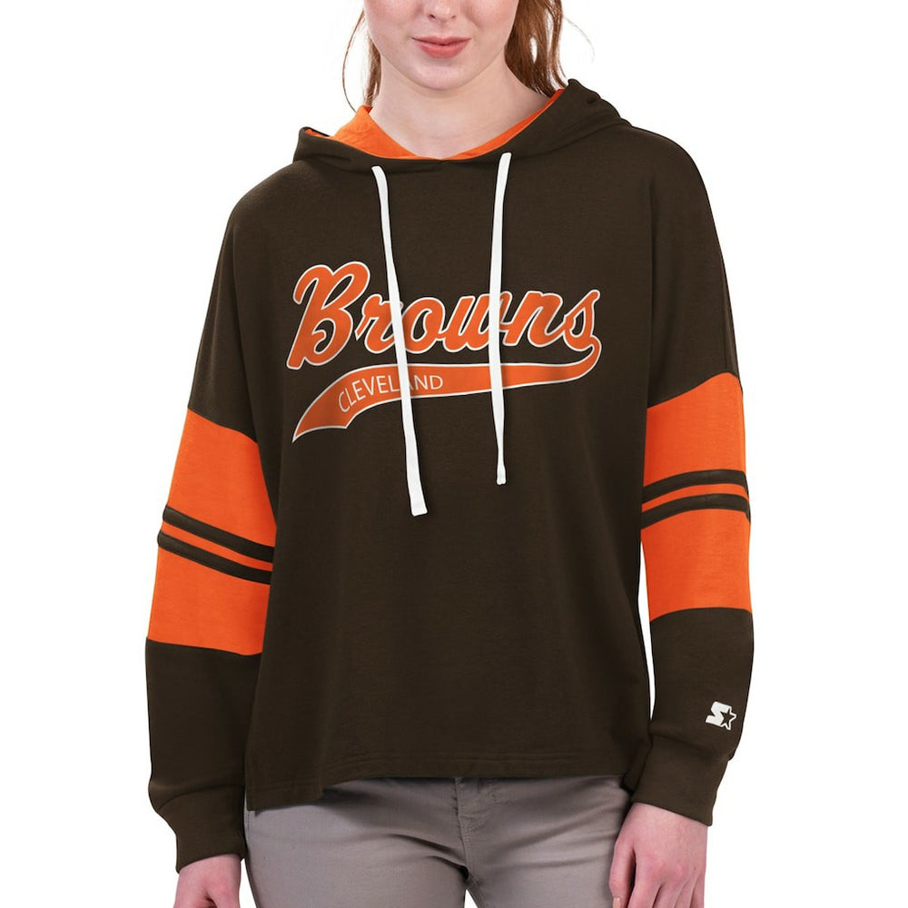 Cleveland Browns Starter Women's Bump And Run Long Sleeve Hoodie T-Shirt - Brown outlet