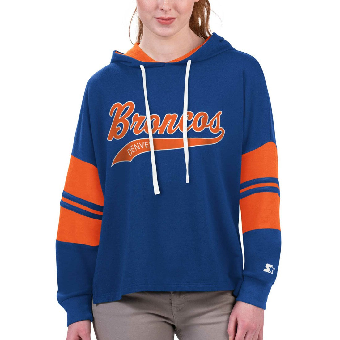 Denver Broncos Starter Women's Bump And Run Long Sleeve Hoodie T-Shirt - Royal for sale