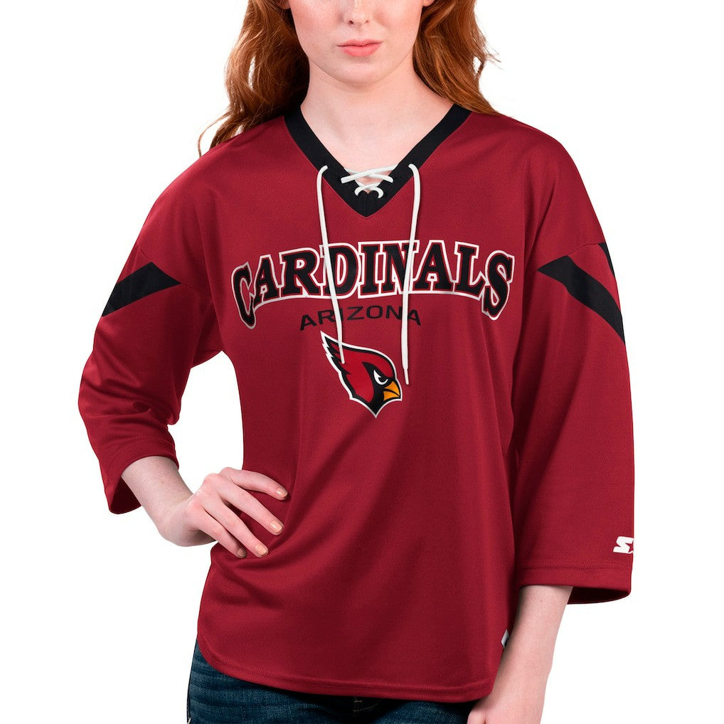 Arizona Cardinals Starter Women's Rally Lace-Up 3/4 Sleeve T-Shirt - Cardinal on sale