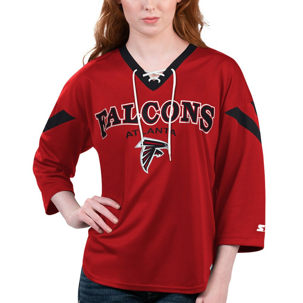Atlanta Falcons Starter Women's Rally Lace-Up 3/4 Sleeve T-Shirt - Red on sale
