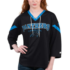 Carolina Panthers Starter Women's Rally Lace-Up 3/4 Sleeve T-Shirt - Black cheap