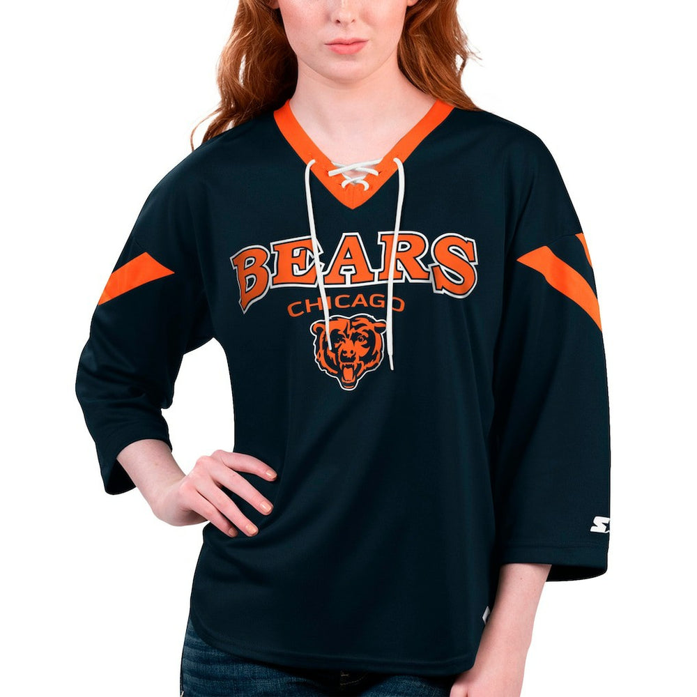 Chicago Bears Starter Women's Rally Lace-Up 3/4 Sleeve T-Shirt - Navy sale