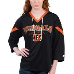 Cincinnati Bengals Starter Women's Rally Lace-Up 3/4 Sleeve T-Shirt - Black on sale