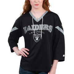 Las Vegas Raiders Starter Women's Rally Lace-Up 3/4 Sleeve T-Shirt - Black online