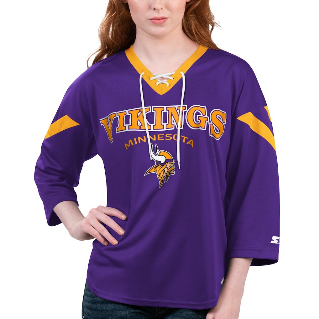 Minnesota Vikings Starter Women's Rally Lace-Up 3/4 Sleeve T-Shirt - Purple outlet