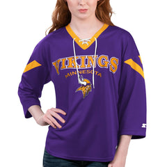 Minnesota Vikings Starter Women's Rally Lace-Up 3/4 Sleeve T-Shirt - Purple outlet