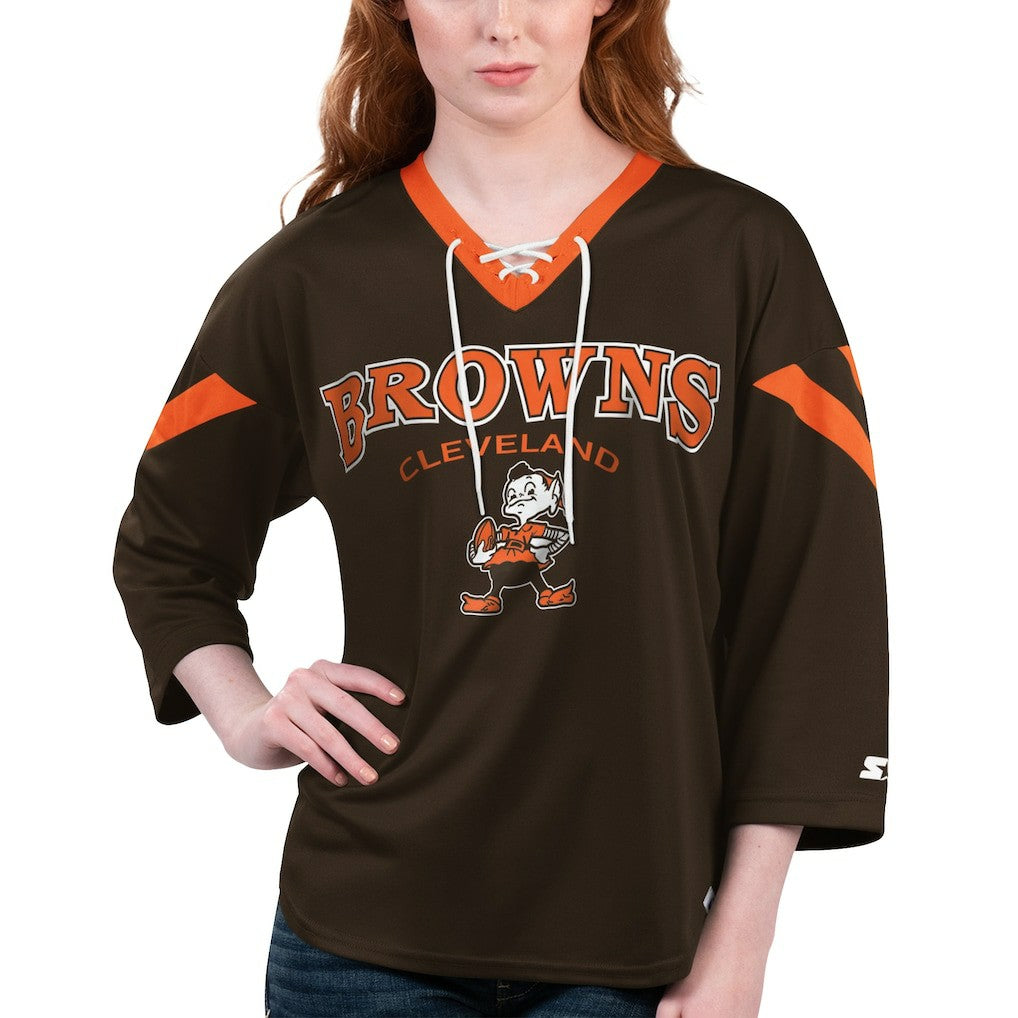 Cleveland Browns Starter Women's Rally Lace-Up 3/4 Sleeve T-Shirt - Brown online