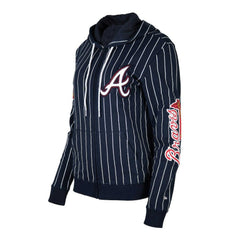 Atlanta Braves Women's Pinstripe Tri-Blend Full-Zip Hoodie Jacket Navy