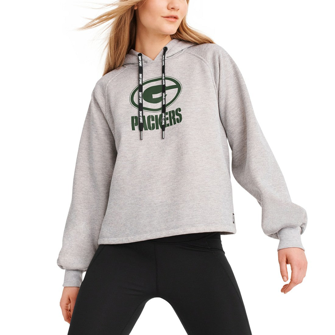Green Bay Packers DKNY Sport Women's Debbie Dolman Raglan Pullover Hoodie - Heather Gray cheap