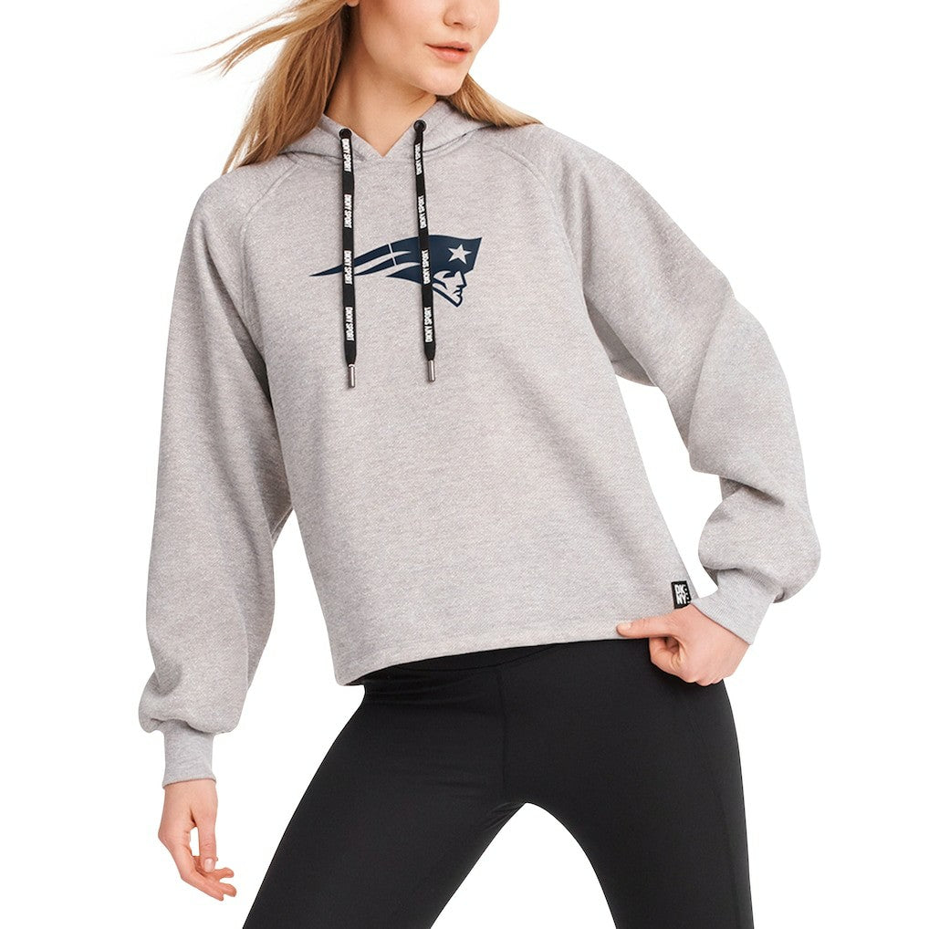 New England Patriots DKNY Sport Women's Debbie Dolman Raglan Pullover Hoodie - Heather Gray cheap