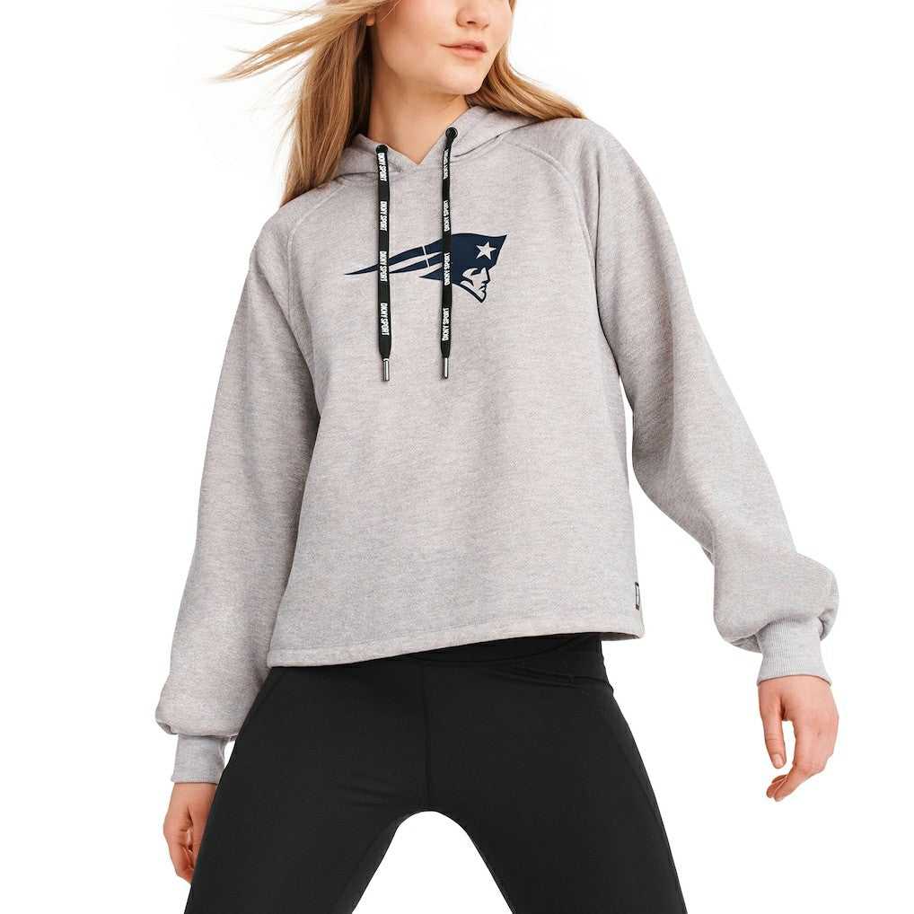 New England Patriots DKNY Sport Women's Debbie Dolman Raglan Pullover Hoodie - Heather Gray cheap
