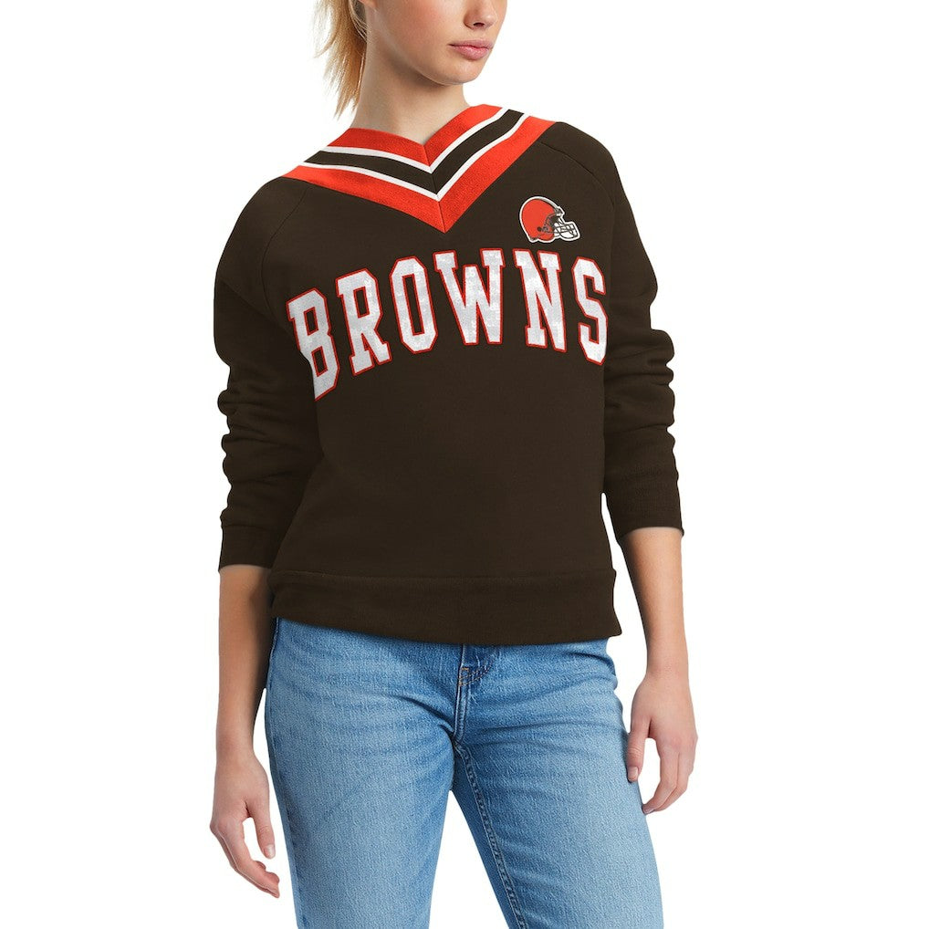 Cleveland Browns Tommy Hilfiger Women's Heidi Raglan V-Neck Sweater - Brown for sale