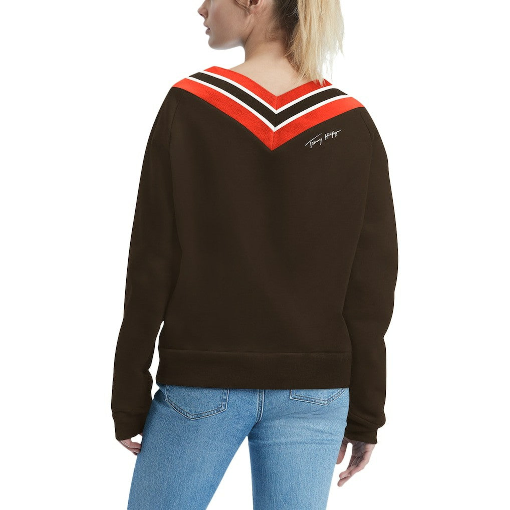 Cleveland Browns Tommy Hilfiger Women's Heidi Raglan V-Neck Sweater - Brown for sale