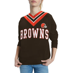 Cleveland Browns Tommy Hilfiger Women's Heidi Raglan V-Neck Sweater - Brown for sale